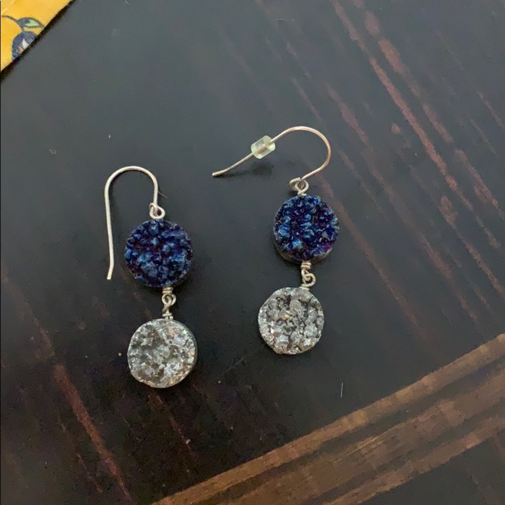 Blue and silver stone earrings
